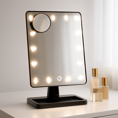 Touch Screen Makeup Mirror With 20 LED Light Bluetooth Music Speaker 10X Magnifying Mirrors Lights - GlowPro Essentials 